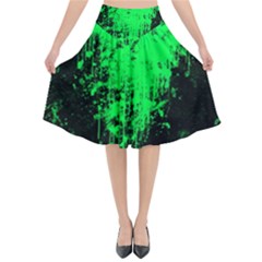 Green Triangle Splash Flared Midi Skirt by berwies