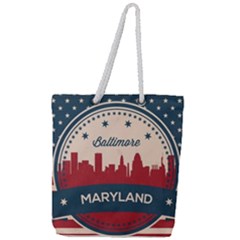 Retro Baltimore Maryland Skyline Full Print Rope Handle Tote (large)