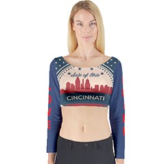 Retro Cincinnati Ohio Skyline Long Sleeve Crop Top by Bigfootshirtshop