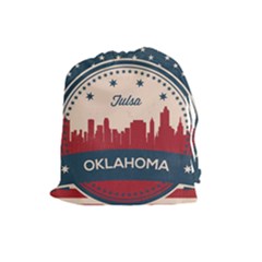 Tulsa Oklahoma Retro Skyline Drawstring Pouches (large)  by Bigfootshirtshop