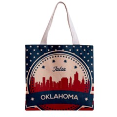 Tulsa Oklahoma Retro Skyline Zipper Grocery Tote Bag by Bigfootshirtshop