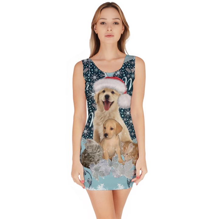 It s winter and christmas time, cute kitten and dogs Bodycon Dress