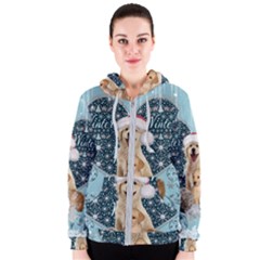 It s Winter And Christmas Time, Cute Kitten And Dogs Women s Zipper Hoodie by FantasyWorld7