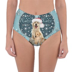 It s Winter And Christmas Time, Cute Kitten And Dogs Reversible High-waist Bikini Bottoms by FantasyWorld7