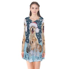 It s Winter And Christmas Time, Cute Kitten And Dogs Flare Dress by FantasyWorld7