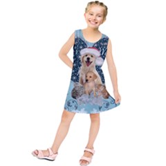 It s Winter And Christmas Time, Cute Kitten And Dogs Kids  Tunic Dress by FantasyWorld7