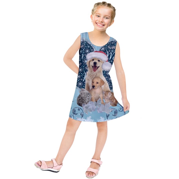 It s winter and christmas time, cute kitten and dogs Kids  Tunic Dress