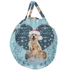 It s Winter And Christmas Time, Cute Kitten And Dogs Giant Round Zipper Tote by FantasyWorld7