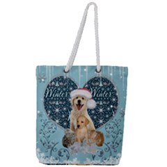 It s Winter And Christmas Time, Cute Kitten And Dogs Full Print Rope Handle Tote (large) by FantasyWorld7