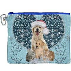 It s Winter And Christmas Time, Cute Kitten And Dogs Canvas Cosmetic Bag (xxxl) by FantasyWorld7