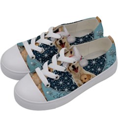 It s Winter And Christmas Time, Cute Kitten And Dogs Kids  Low Top Canvas Sneakers by FantasyWorld7