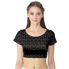 Black And Gold Festive Design Short Sleeve Crop Top by SageExpress