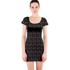 Black And Gold Festive Design Short Sleeve Bodycon Dress by SageExpress