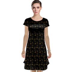 Black And Gold Festive Design Cap Sleeve Nightdress by SageExpress