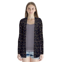 Black And Gold Festive Design Drape Collar Cardigan by SageExpress