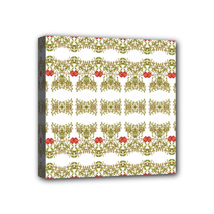 Striped Ornate Floral Print Mini Canvas 4  x 4 