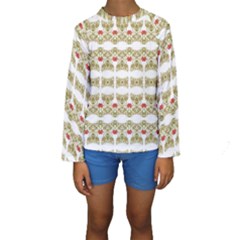 Striped Ornate Floral Print Kids  Long Sleeve Swimwear by dflcprints