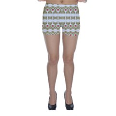 Striped Ornate Floral Print Skinny Shorts by dflcprints