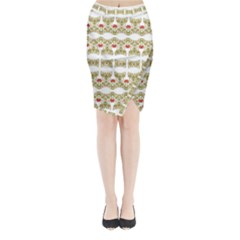 Striped Ornate Floral Print Midi Wrap Pencil Skirt by dflcprints