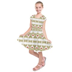 Striped Ornate Floral Print Kids  Short Sleeve Dress by dflcprints