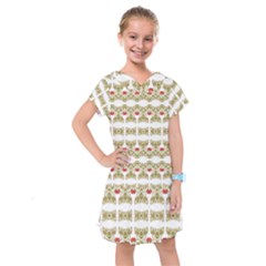 Striped Ornate Floral Print Kids  Drop Waist Dress by dflcprints