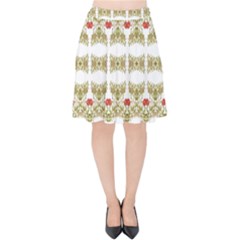 Striped Ornate Floral Print Velvet High Waist Skirt by dflcprints