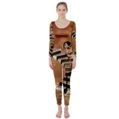 Cute Little Girl Dancing On A Piano Long Sleeve Catsuit by FantasyWorld7