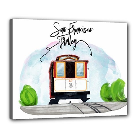 San Francisco Trolley California Bear Canvas 20  X 16  by Bigfootshirtshop