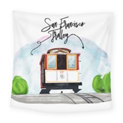 San Francisco Trolley California Bear Square Tapestry (large) by Bigfootshirtshop