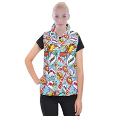 Comic Pattern Women s Button Up Puffer Vest by Bigfootshirtshop