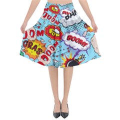 Comic Pattern Flared Midi Skirt