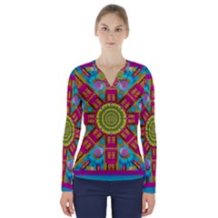 Sunny And Bohemian Sun Shines In Colors V-neck Long Sleeve Top by pepitasart