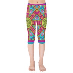 Sunny And Bohemian Sun Shines In Colors Kids  Capri Leggings  by pepitasart