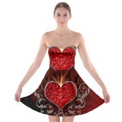 Wonderful Heart With Wings, Decorative Floral Elements Strapless Bra Top Dress by FantasyWorld7