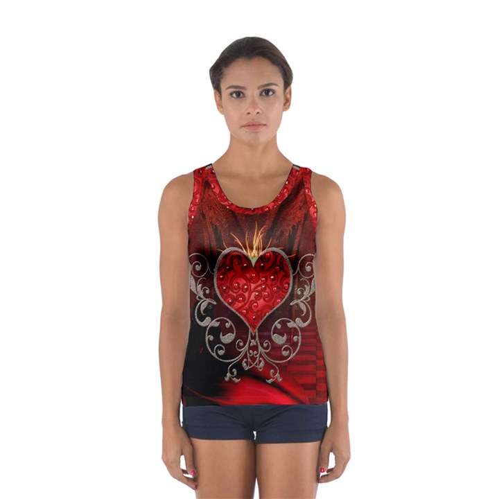 Wonderful Heart With Wings, Decorative Floral Elements Sport Tank Top 