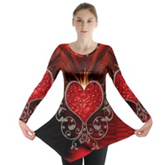 Wonderful Heart With Wings, Decorative Floral Elements Long Sleeve Tunic  by FantasyWorld7