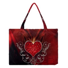 Wonderful Heart With Wings, Decorative Floral Elements Medium Tote Bag by FantasyWorld7