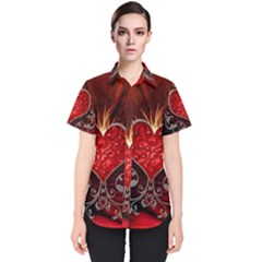 Wonderful Heart With Wings, Decorative Floral Elements Women s Short Sleeve Shirt