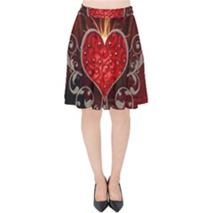 Wonderful Heart With Wings, Decorative Floral Elements Velvet High Waist Skirt