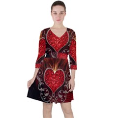 Wonderful Heart With Wings, Decorative Floral Elements Ruffle Dress