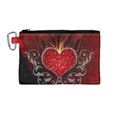 Wonderful Heart With Wings, Decorative Floral Elements Canvas Cosmetic Bag (medium) by FantasyWorld7