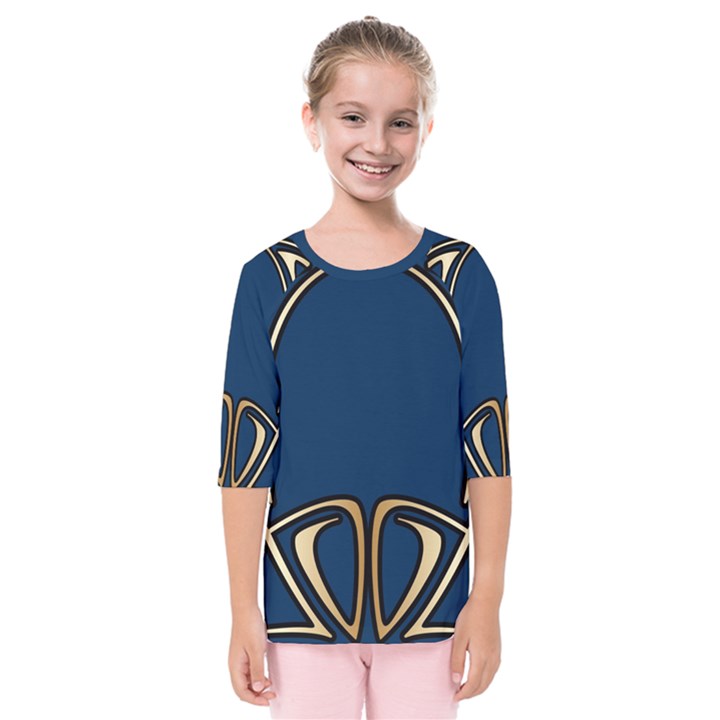 art nouveau,vintage,floral,belle époque,elegant,blue,gold,art deco,modern,trendy Kids  Quarter Sleeve Raglan Tee