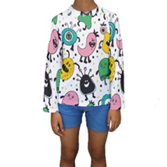 Cute And Fun Monsters Pattern Kids  Long Sleeve Swimwear by Bigfootshirtshop