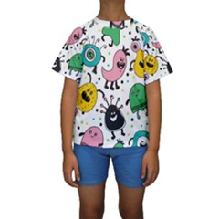 Cute And Fun Monsters Pattern Kids  Short Sleeve Swimwear by Bigfootshirtshop