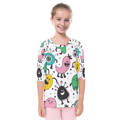 Cute And Fun Monsters Pattern Kids  Quarter Sleeve Raglan Tee by Bigfootshirtshop