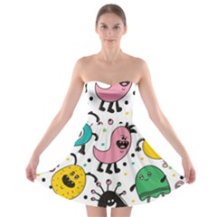 Cute And Fun Monsters Pattern Strapless Bra Top Dress by Bigfootshirtshop