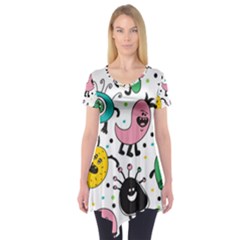 Cute And Fun Monsters Pattern Short Sleeve Tunic  by Bigfootshirtshop