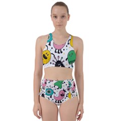 Cute And Fun Monsters Pattern Racer Back Bikini Set