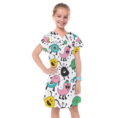 Cute And Fun Monsters Pattern Kids  Drop Waist Dress by Bigfootshirtshop