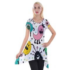 Cute And Fun Monsters Pattern Short Sleeve Side Drop Tunic by Bigfootshirtshop